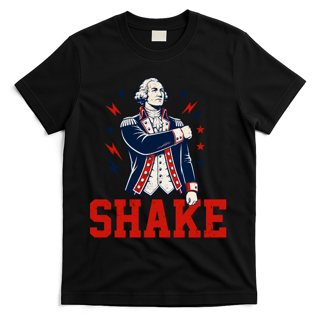 Patriotic George Washington Shake Revolutionary T-Shirt - Black