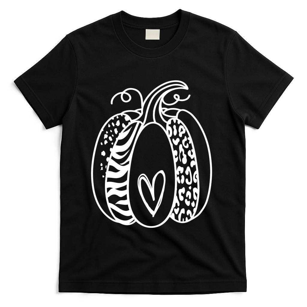 Pumpkin Heart Animal Print Cute T-Shirt - Black