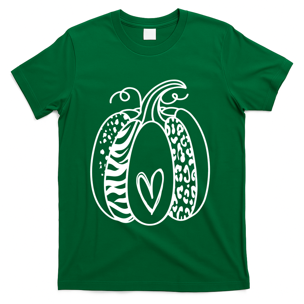 Pumpkin Heart Animal Print Cute T-Shirt - Green