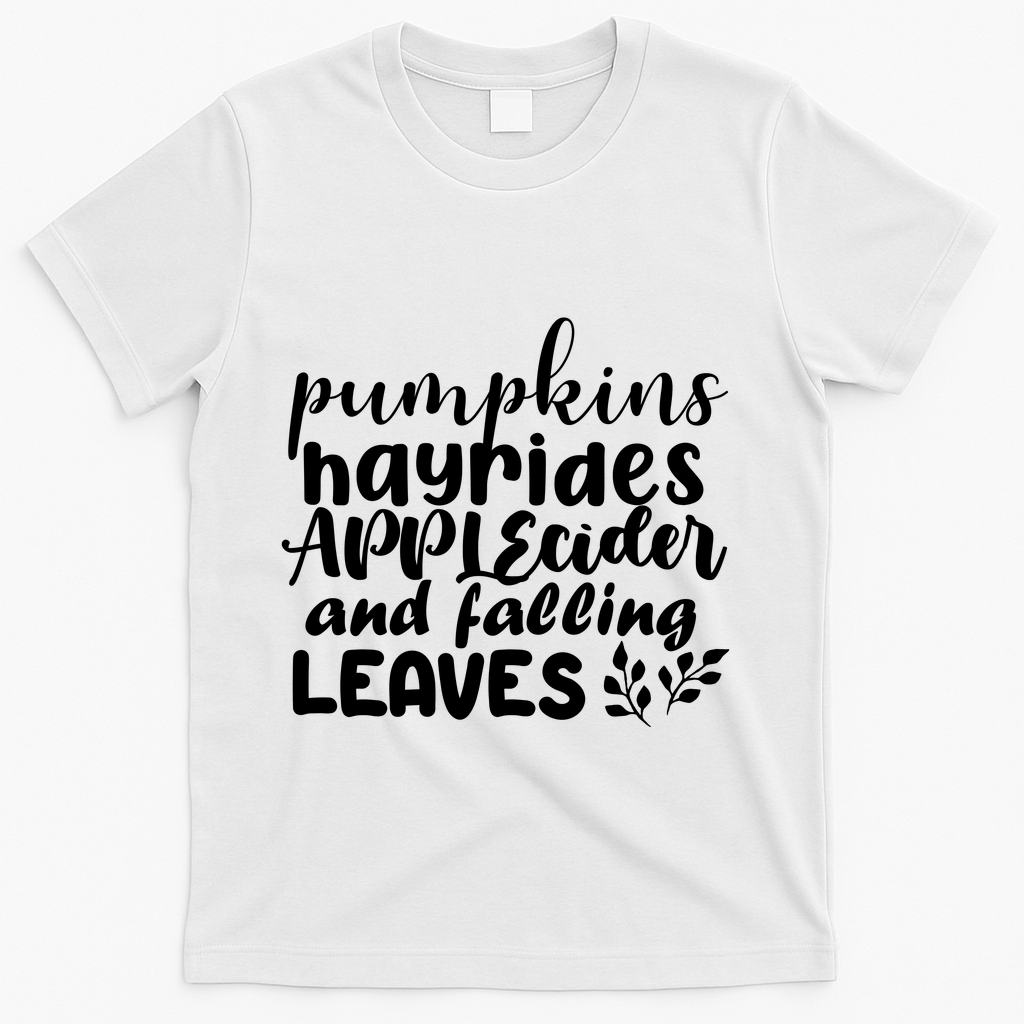 Pumpkins Hayrides Apple Cider And Falling Leaves T-Shirt - White