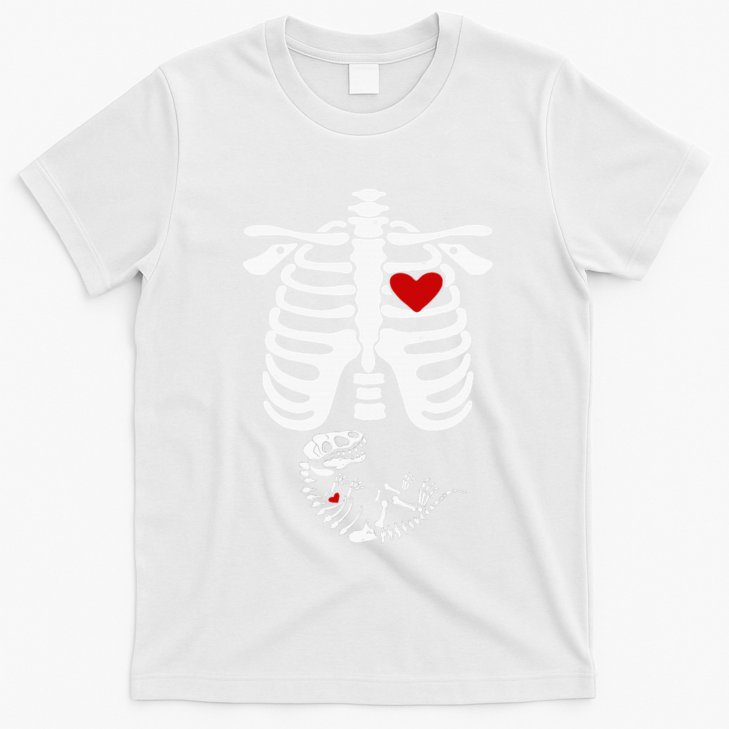 Pregnant Halloween Costume Dinosaur Skeleton Pregnant Mom T-Shirt - White