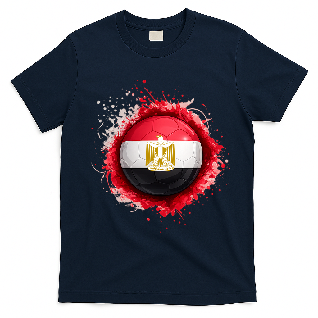 Proud Heritage Egypt Flag Soccer Ball T-Shirt - Navy Blue