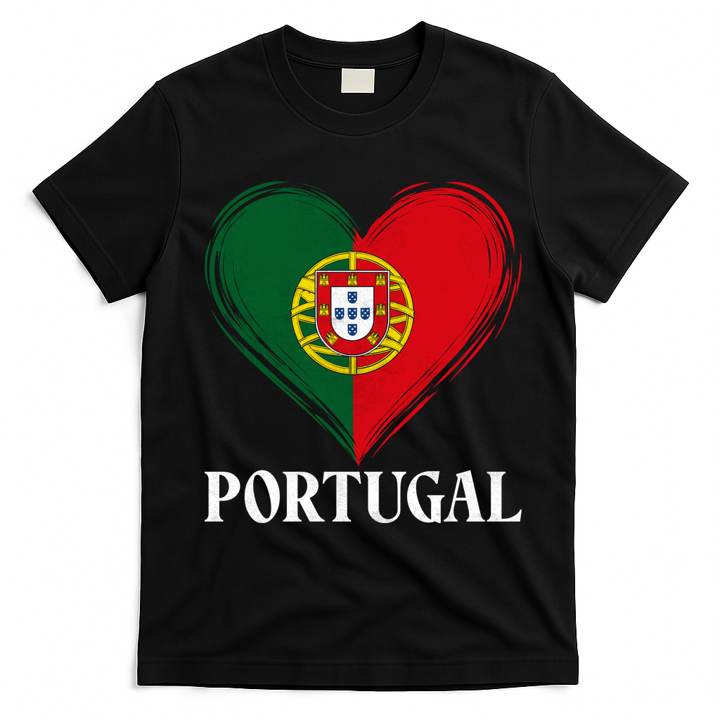 Portugal Heart Flag Proud Fans And Travelers T-Shirt - Black