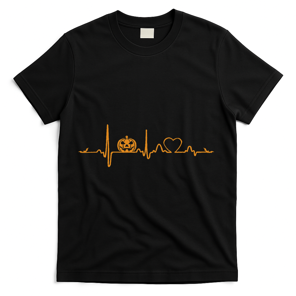 Pumpkin Heartbeat Halloween T-Shirt - Black