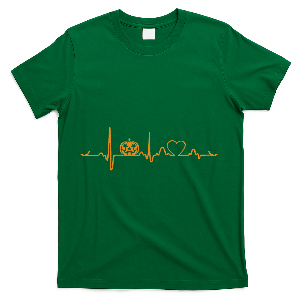 Pumpkin Heartbeat Halloween T-Shirt - Green