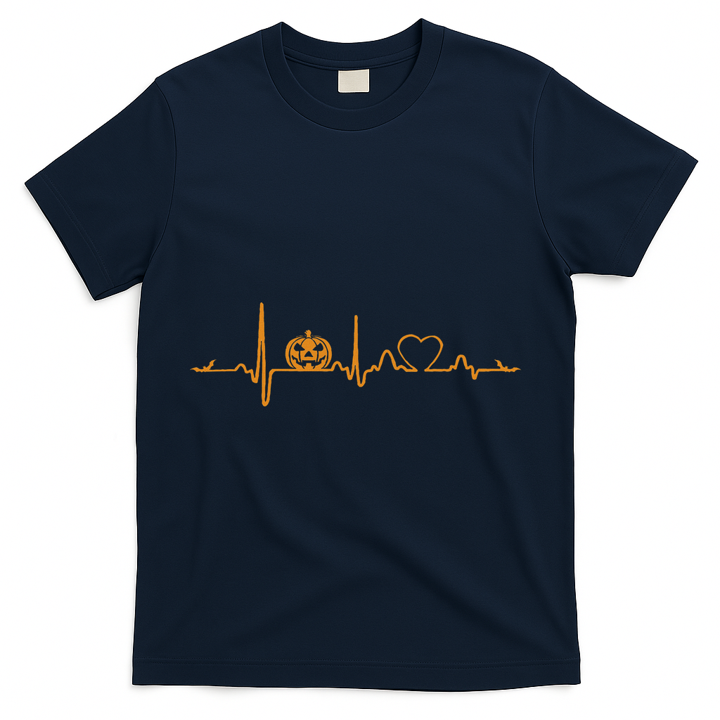 Pumpkin Heartbeat Halloween T-Shirt - Navy