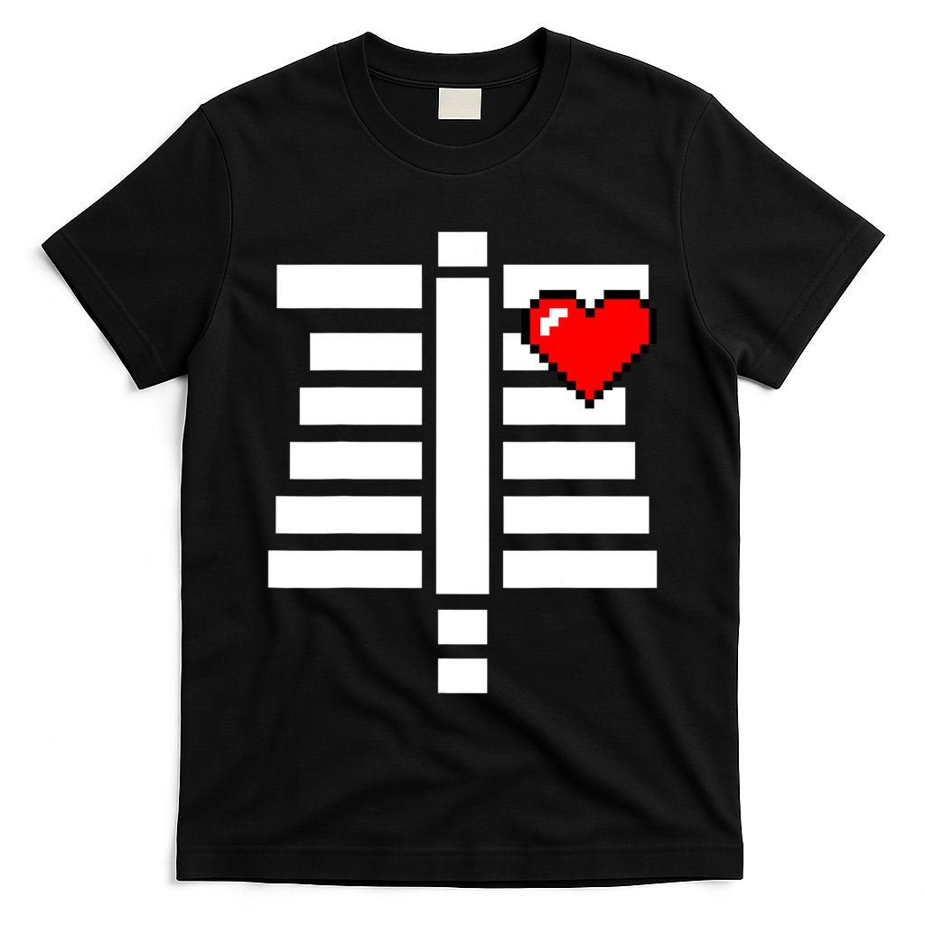 Pixelated Heart Pixel Skeleton Costume Halloween Gaming T-Shirt