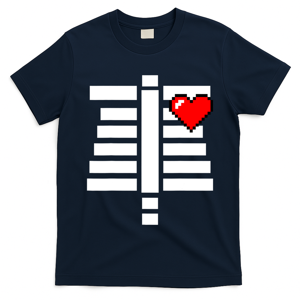 Pixelated Heart Pixel Skeleton Costume Halloween Gaming T-Shirt