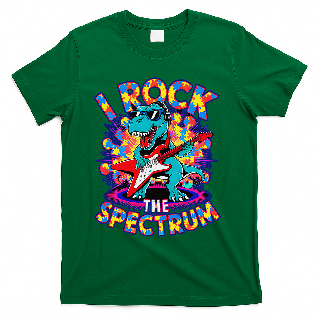 Proud I ROCK THE SPECTRUM Autism Awareness Teacher Love T-Shirt - Green
