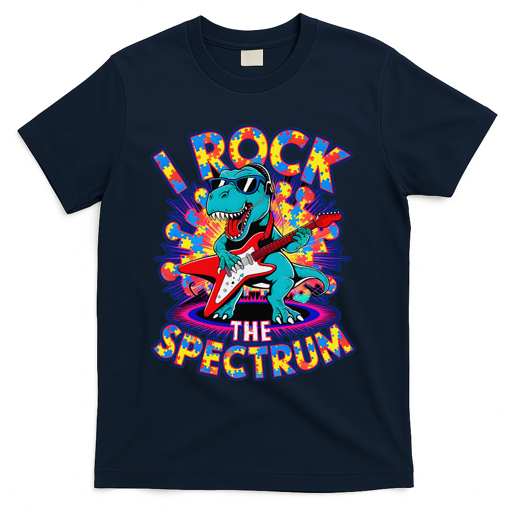 Proud I ROCK THE SPECTRUM Autism Awareness Teacher Love T-Shirt - Navy