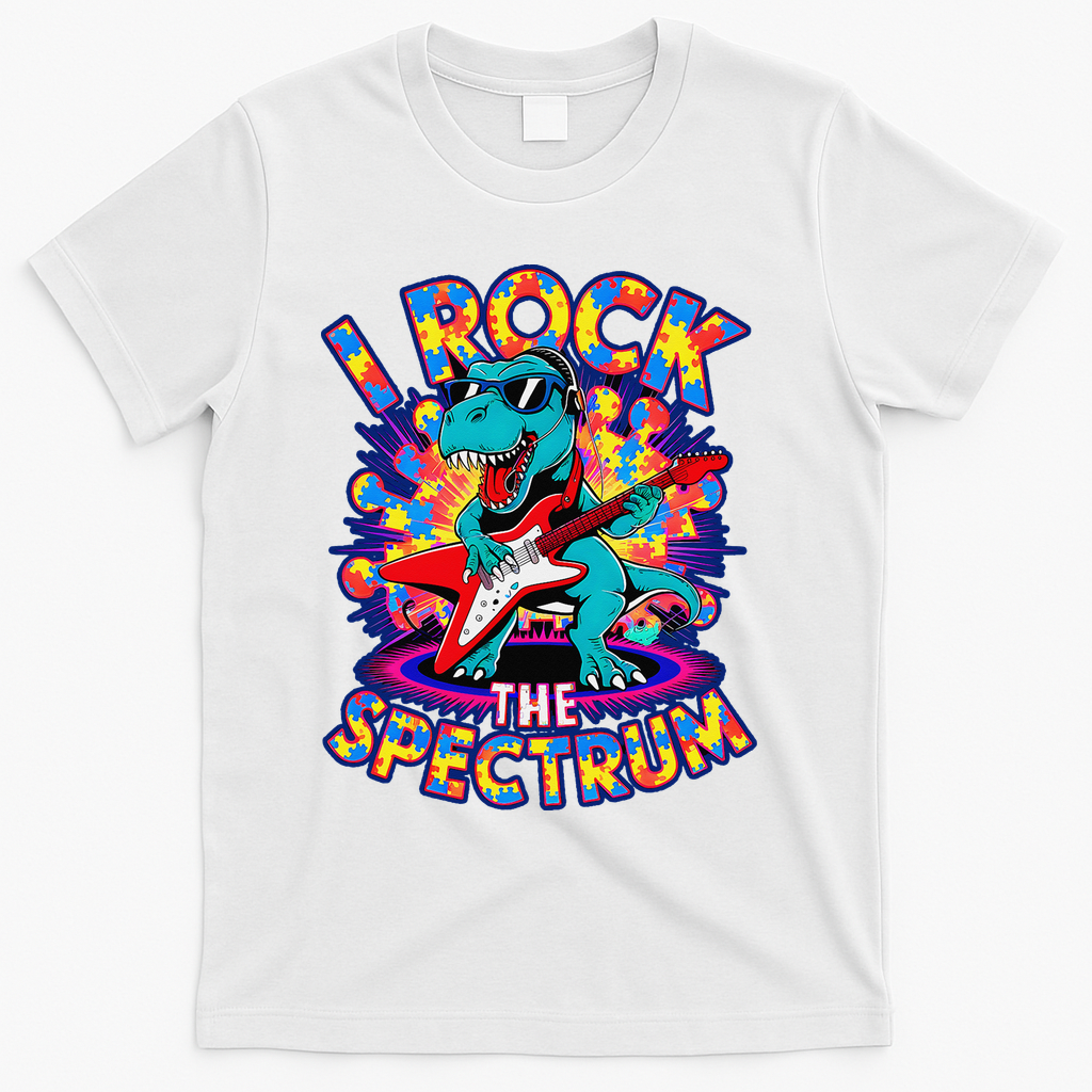 Proud I ROCK THE SPECTRUM Autism Awareness Teacher Love T-Shirt - White