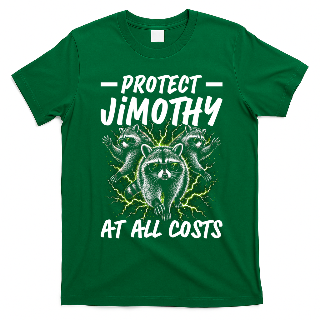 Protect Jimothy At All Cost Funny Raccoon Meme T-Shirt - Irish Green