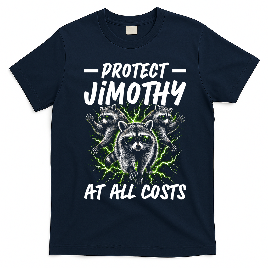 Protect Jimothy At All Cost Funny Raccoon Meme T-Shirt - Navy Blue