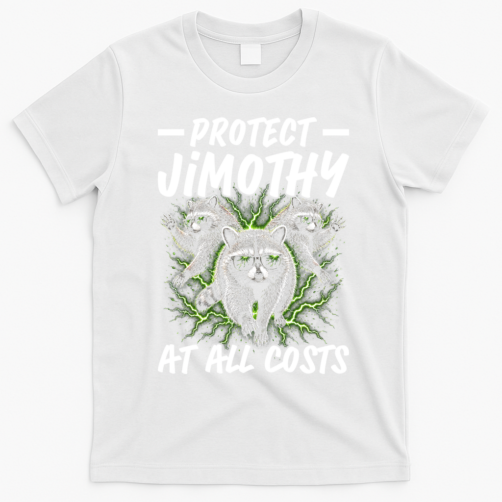 Protect Jimothy At All Cost Funny Raccoon Meme T-Shirt - White
