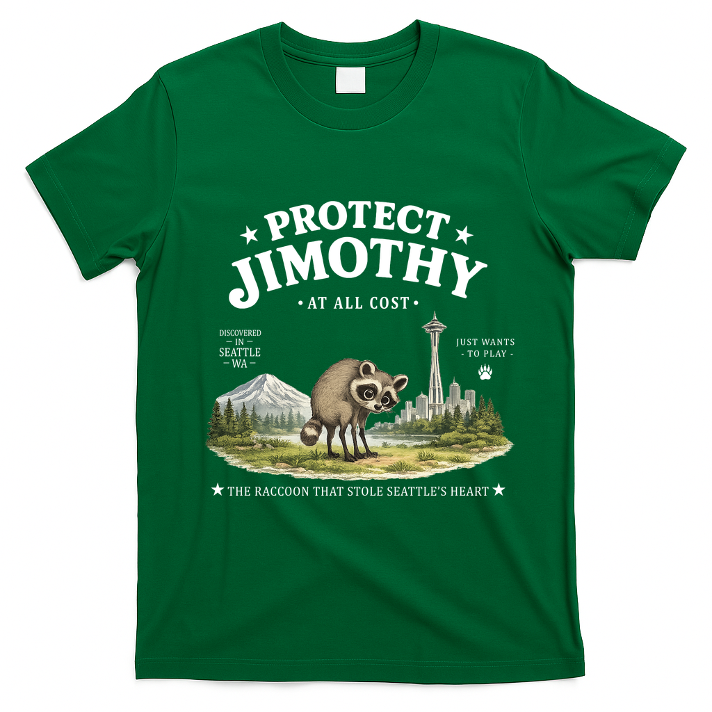 Protect Jimothy At All Cost Funny Raccoon T-Shirt - Irish Green