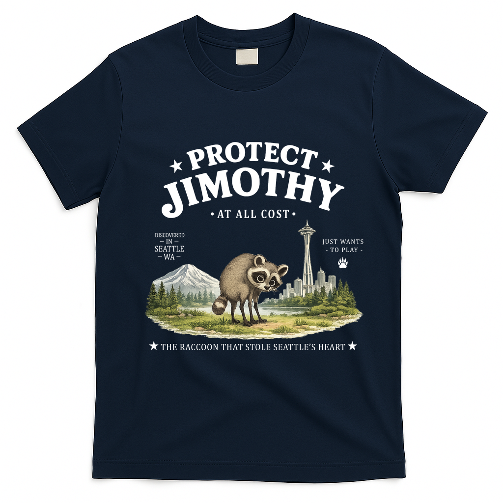 Protect Jimothy At All Cost Funny Raccoon T-Shirt - Navy Blue