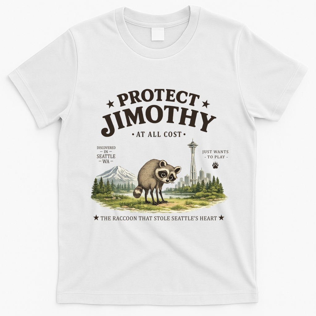 Protect Jimothy At All Cost Funny Raccoon T-Shirt - White