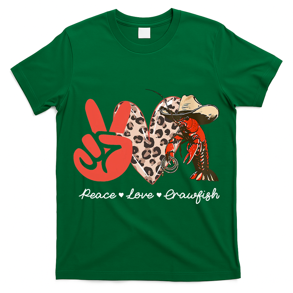 Peace Love Crawfish Leopard Crawfish Boil Cajun Lobster T-Shirt