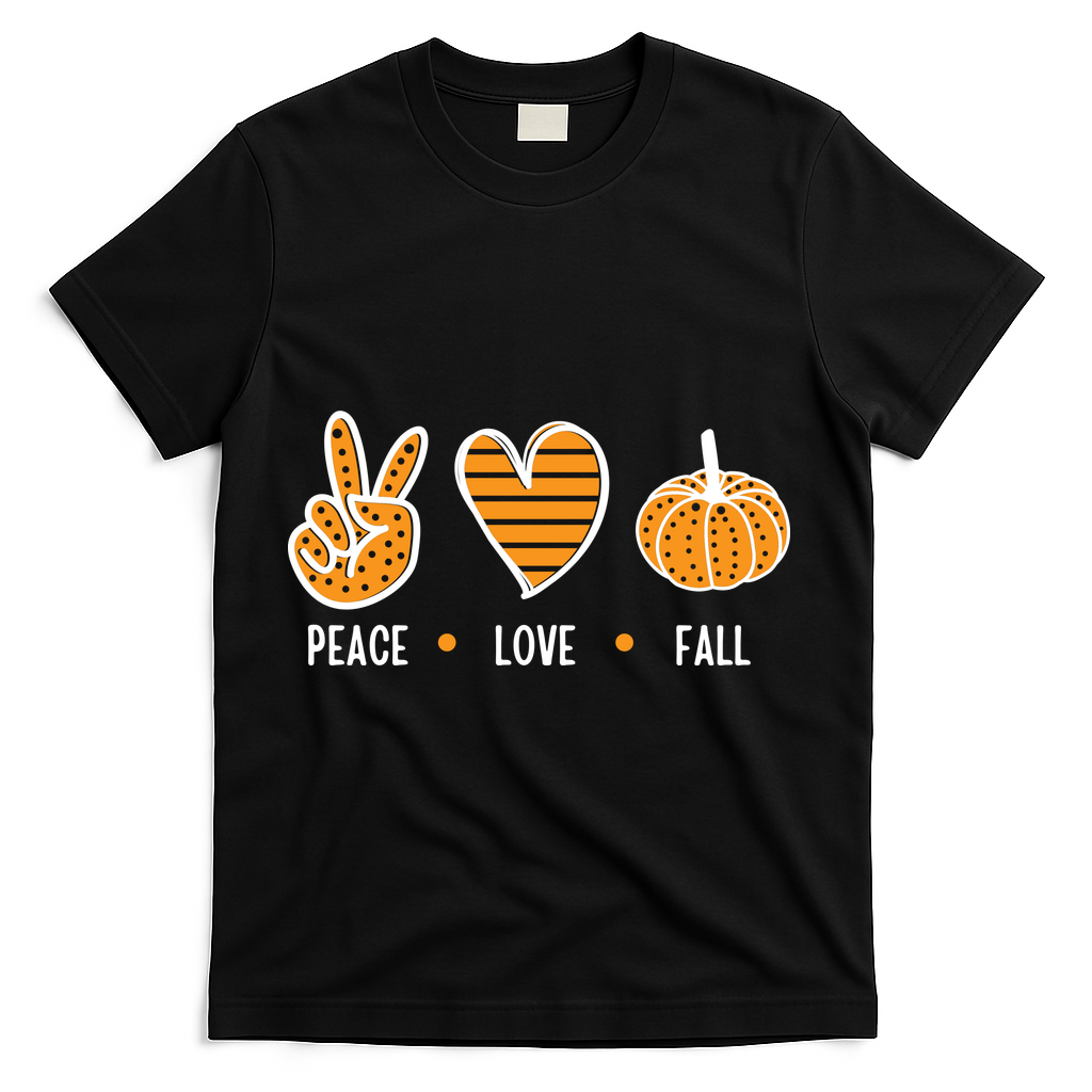 Peace Love Fall Cute Autumn T-Shirt - Black