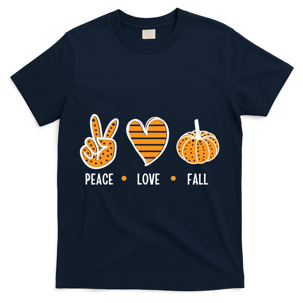 Peace Love Fall Cute Autumn T-Shirt - Navy