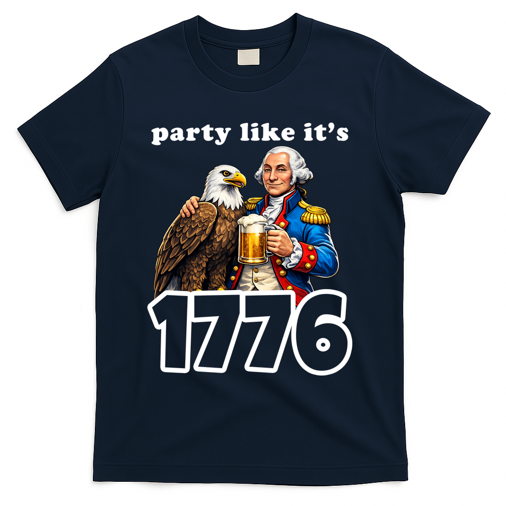 Party Like It's 1776 George Washington Bald Eagle T-Shirt - Navy