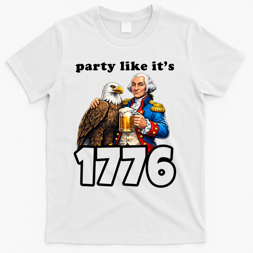 Party Like It's 1776 George Washington Bald Eagle T-Shirt - White