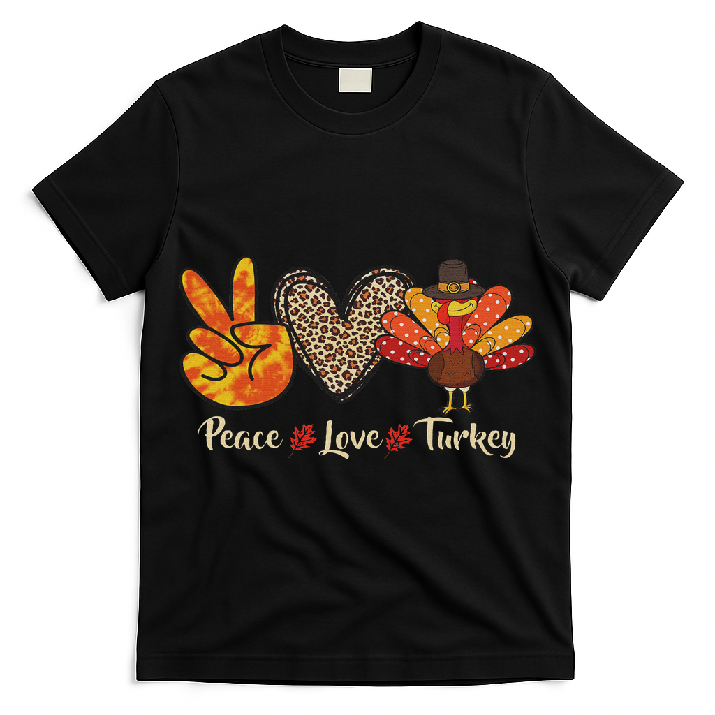 Peace Love Turkey Little Pilgrim Thanksgiving T-Shirt