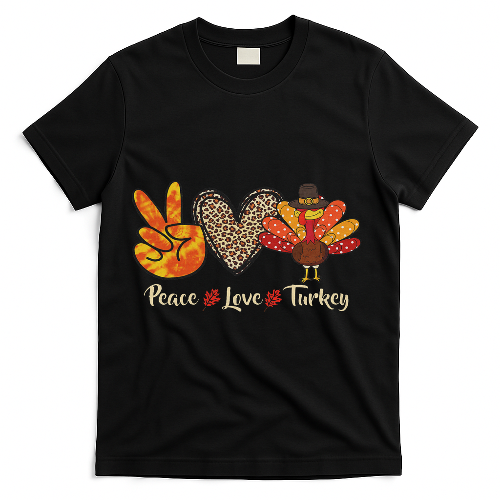 Peace Love Turkey Little Pilgrim Thanksgiving T-Shirt - Black