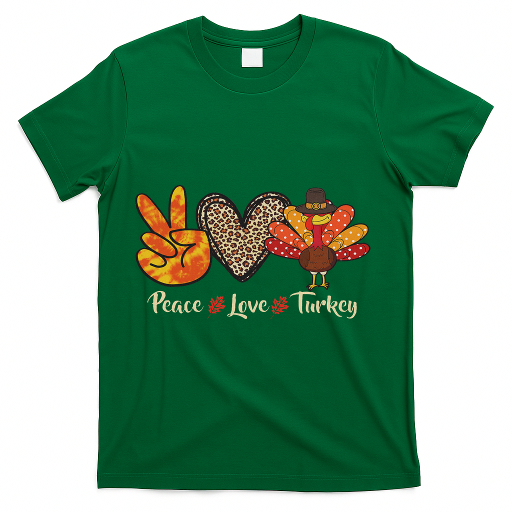 Peace Love Turkey Little Pilgrim Thanksgiving T-Shirt - Green