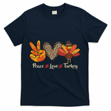 Peace Love Turkey Little Pilgrim Thanksgiving T-Shirt - Navy