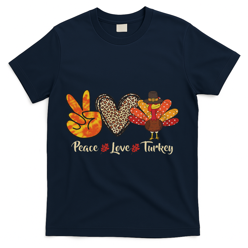 Peace Love Turkey Little Pilgrim Thanksgiving T-Shirt - Navy