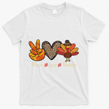 Peace Love Turkey Little Pilgrim Thanksgiving T-Shirt - White