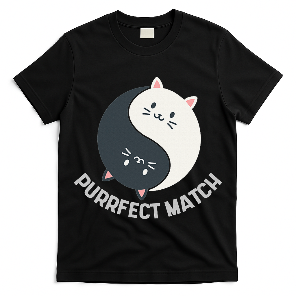 Purrfect Match Balance Cats Cute Kawaii Art T-Shirt