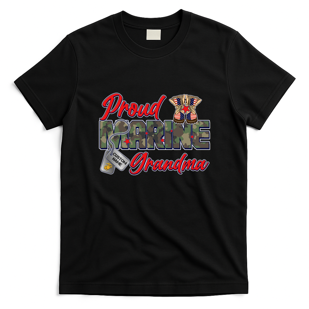 Proud Marine Grandma Personalize Dog Tags T-Shirt