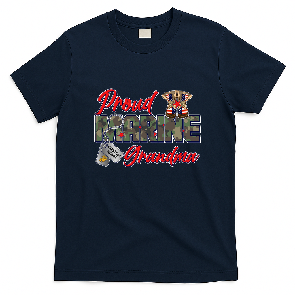 Proud Marine Grandma Personalize Dog Tags T-Shirt