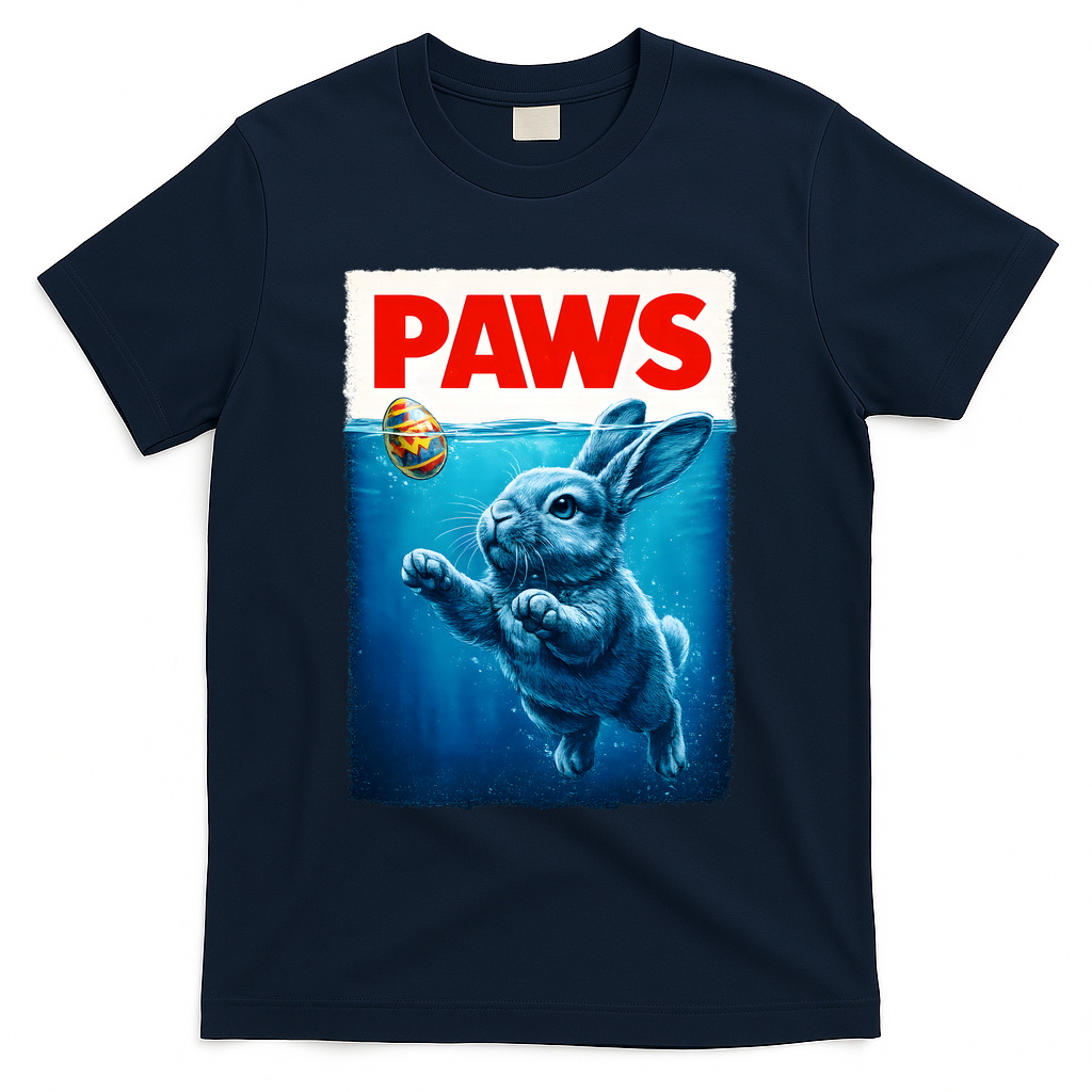 Paws Movie Poster Egg Easter Bunny T-Shirt - Navy