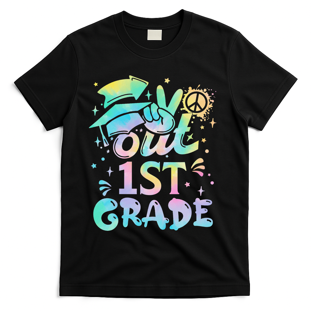 Peace Out 1st Grade Tie Dye Graduation Last Day Of School T-Shirt - Black