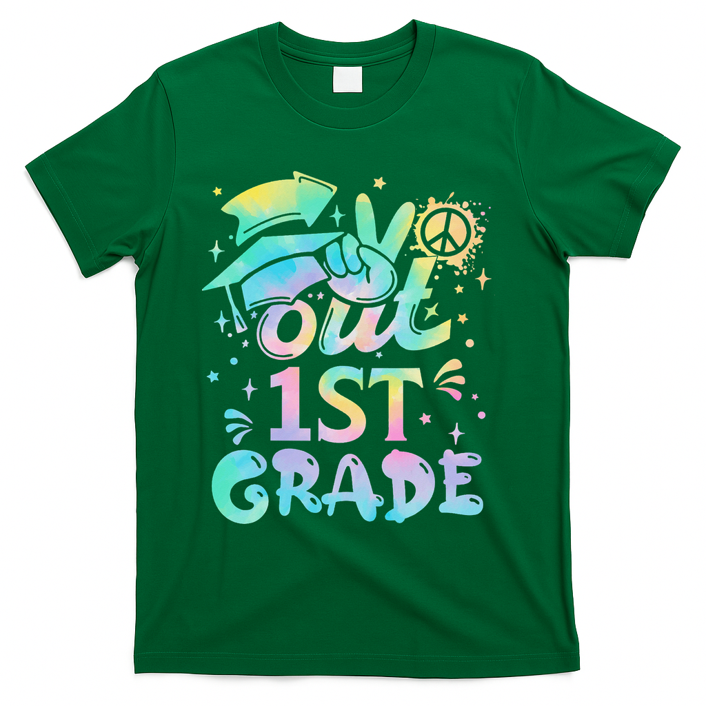 Peace Out 1st Grade Tie Dye Graduation Last Day Of School T-Shirt - Green