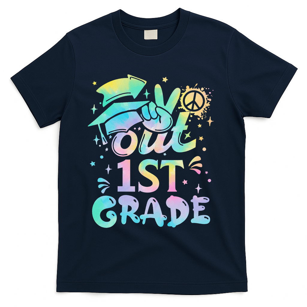 Peace Out 1st Grade Tie Dye Graduation Last Day Of School T-Shirt - Navy