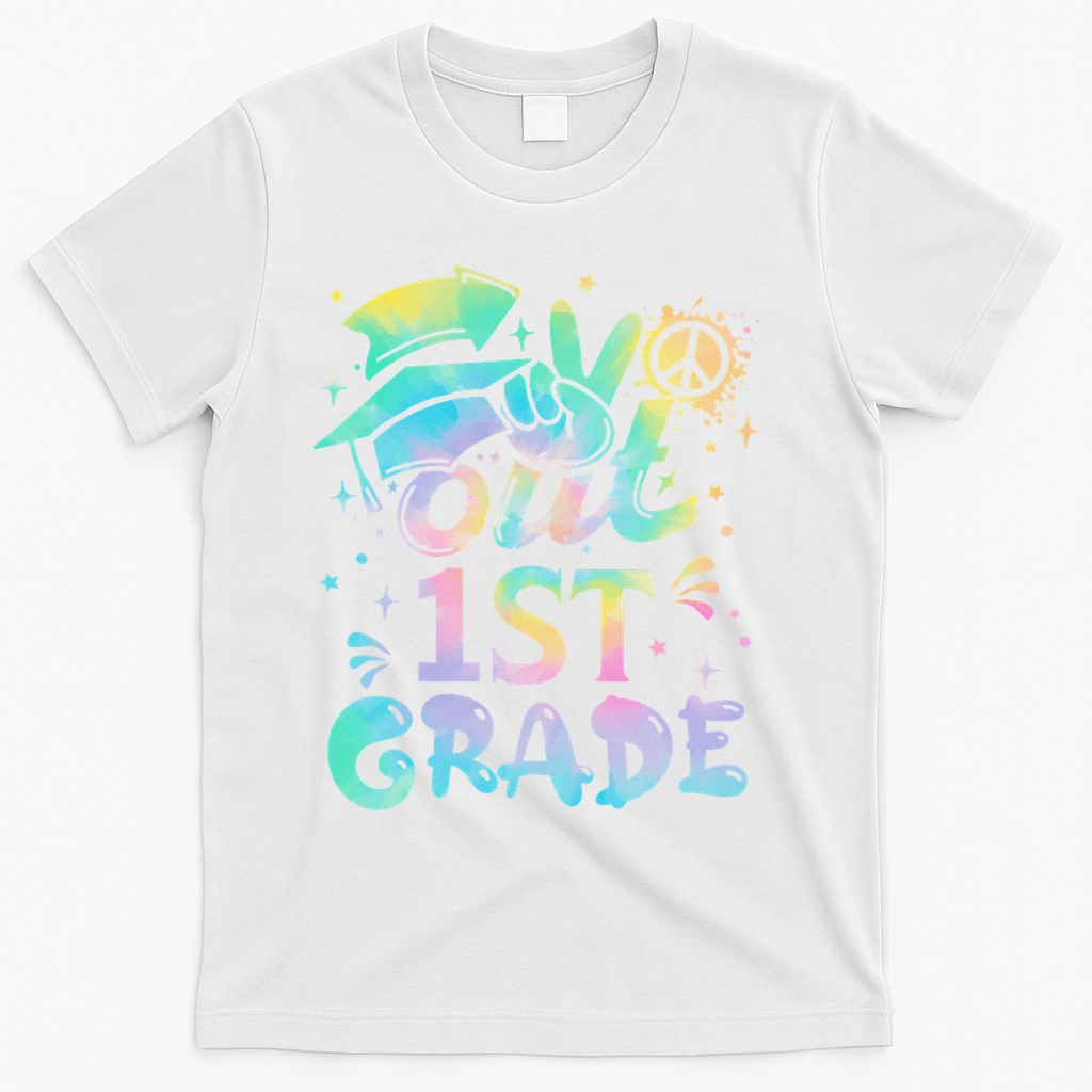 Peace Out 1st Grade Tie Dye Graduation Last Day Of School T-Shirt - White