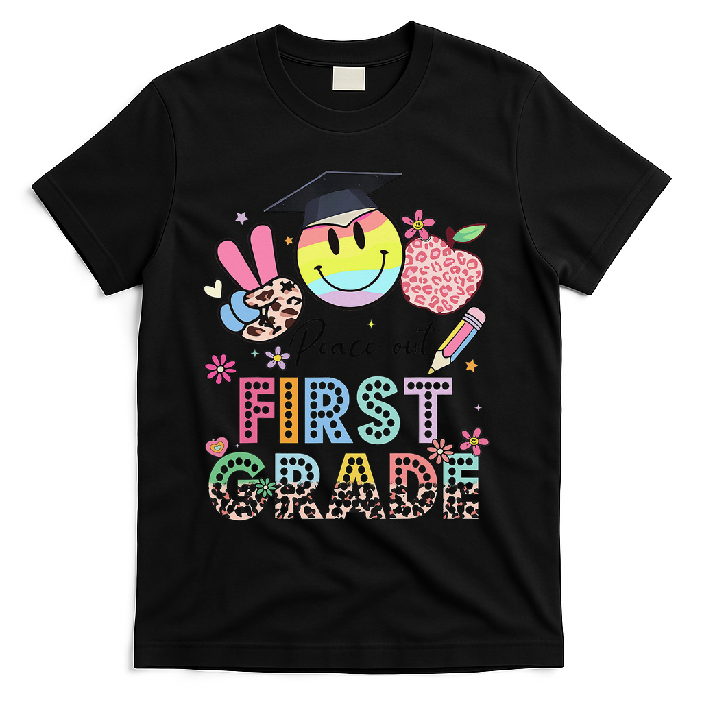 Peace Out 1st First Grade Graduation Last Day Of School T-Shirt - Black