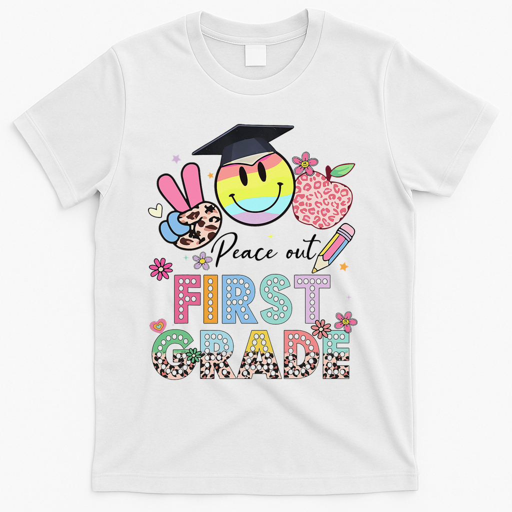 Peace Out 1st First Grade Graduation Last Day Of School T-Shirt - White