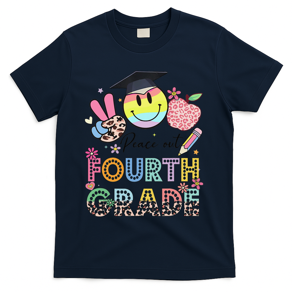 Peace Out 4th Fourth Grade Graduation Last Day Of School T-Shirt - Navy