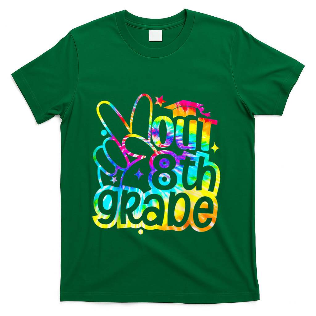 Peace Out 8th Grade Graduation Last Day Of School Tie Dye T-Shirt - Green