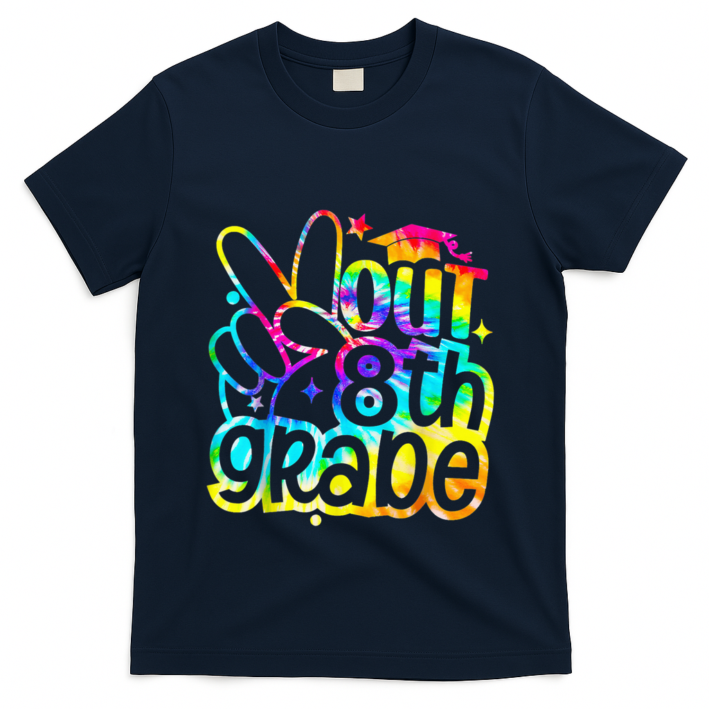 Peace Out 8th Grade Graduation Last Day Of School Tie Dye T-Shirt - Navy