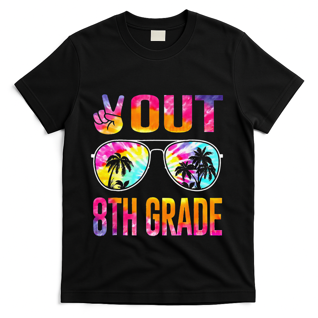 Peace Out 8th Grade Tie Dye Graduation Last Day Of School T-Shirt - Black