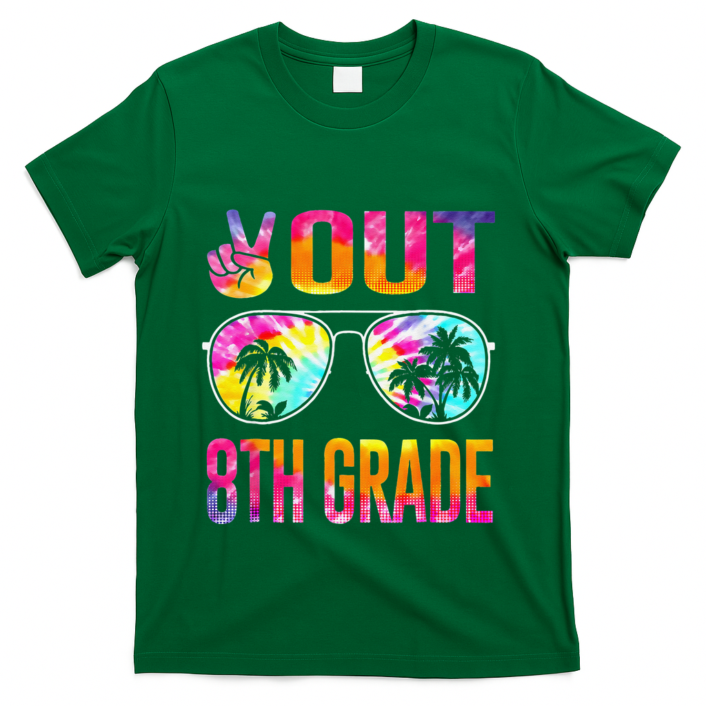 Peace Out 8th Grade Tie Dye Graduation Last Day Of School T-Shirt - Green