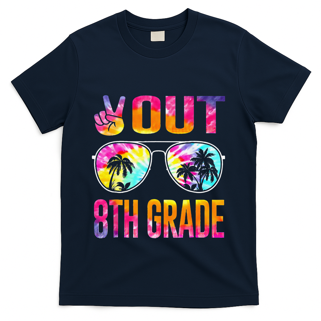 Peace Out 8th Grade Tie Dye Graduation Last Day Of School T-Shirt - Navy