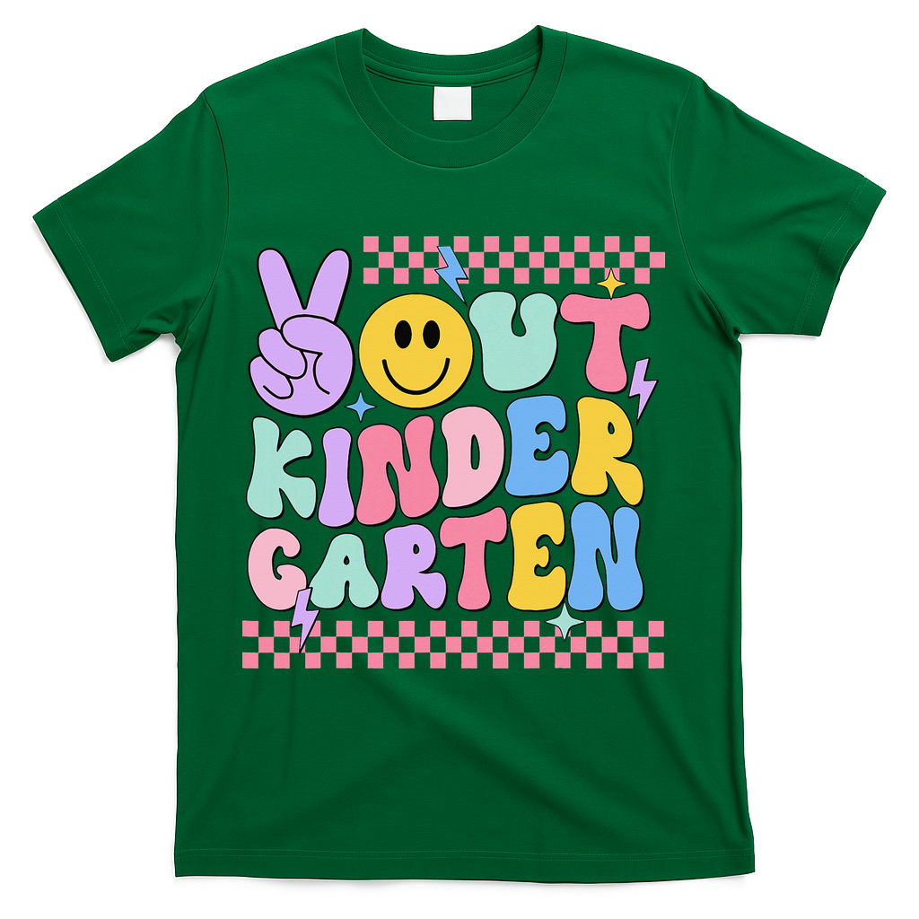 Peace Out Kindergarten Graduation Smile Face Last Day T-Shirt - Green