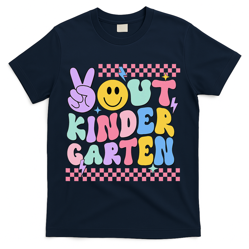Peace Out Kindergarten Graduation Smile Face Last Day T-Shirt - Navy